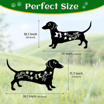 Black Dog Silhouette Decor for Outside, Dachshund Metal Garden Bird Repellent Decorative, Statues Yard Art, Pathway, Lawn, Patio, Outdoor Ornaments, Set of 2