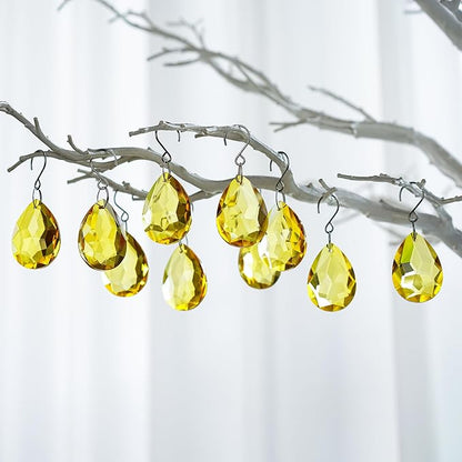 H&D HYALINE & DORA 10pcs Bauhinia Crystal Suncatcher Prisms Chandelier Beads Replacement 38mm Hanging Crystals Ornament Pendant for Window Wedding Party Decor,Yellow