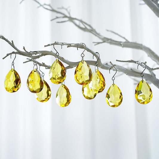 H&D HYALINE & DORA 10pcs Bauhinia Crystal Suncatcher Prisms Chandelier Beads Replacement 38mm Hanging Crystals Ornament Pendant for Window Wedding Party Decor,Yellow