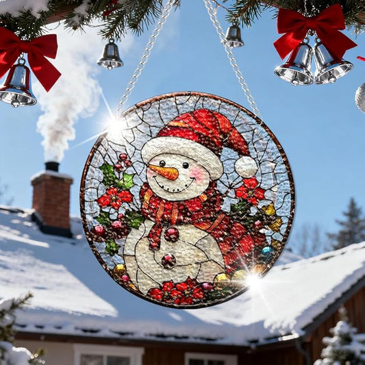 Chrismas Acrylic Stained Glass Window Hanging,Sun Catcher Decor Stained Panel Hangings Wall Art Decor, 2026 8x8inch (SCL014 Snowman 2)