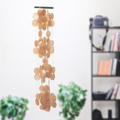 Woodstock Chimes Capiz Waterfall Wind Chime, 40" Summer Marigold Capiz Round Sea Shell, Handcrafted Ocean Theme Windchime for Outdoor, Patio or Garden Décor (CWSM)