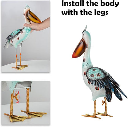 Metal Pelican Garden Statues, Light Green Pelican Coastal Decor for Outdoor Yard Beach Lawn Patio Pool Display (Color-2)