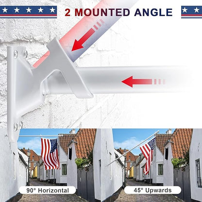Flag Pole Kit with 3x5 American Flag Outdoor - 7ft Tangle Free Metal Flagpole with Holder Bracket & Embroidered US Flags - Rustproof Heavy Duty for Outside House Porch Garage Mount - White