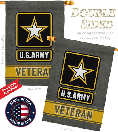 US Army Veteran Garden House Flag - Kit Armed Forces Rangers United State American Military Retire Official - Decoration Banner Small Yard Gift Double-Sided Made in USA 28 X 40