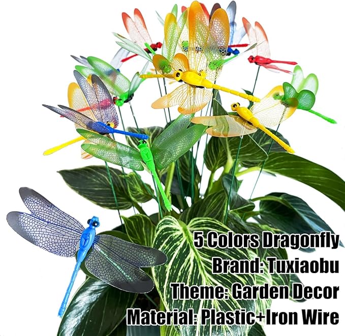 Tuxiaobu 20 Pcs Garden Dragonfly Stakes - Fake Dragonflies Removable Plastic Fake Dragonfly Garden Decor - Dragon Fly Dragon Flies Indoor Outdoor Decorations