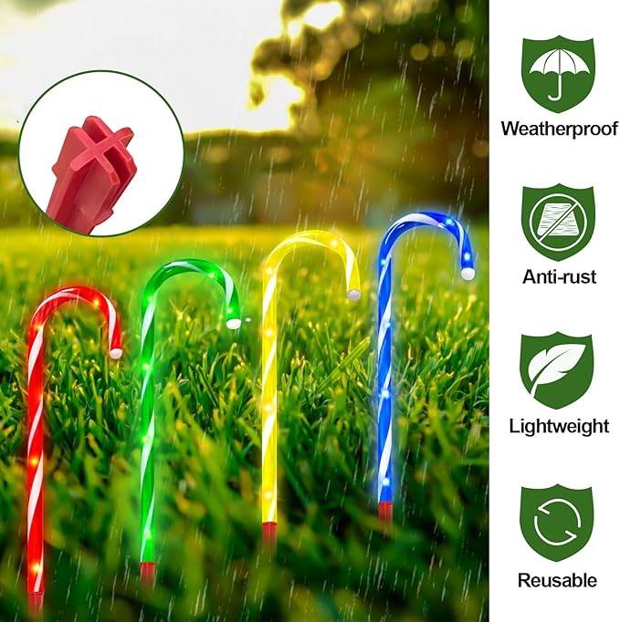 20PCS Replacement Stakes for Christmas Candy Cane Lights Outdoor,Plastic Light Stakes,Used to Maintain Candy Cane Pathway Lights,0.61X9 Inches(Red)
