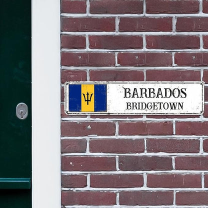 Barbados Custom Street Sign Barbados Flag Signs Capital City of Barbados Metal Sign Road Wall Art Farmhouse Decorative Sign Rustic Home Decoration Gift for Foreign Friend, Neighbor 24x6inch