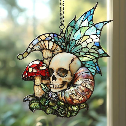 Boho Skeleton Mushroom Acrylic Suncatcher Stained Glass Effect Window Car Hanging Christmas Ornament Indoor Outdoor Decor Garden Sun Catcher Panel for Boho Lover for Women Mom Grandma