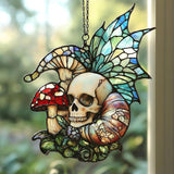 Boho Skeleton Mushroom Acrylic Suncatcher Stained Glass Effect Window Car Hanging Christmas Ornament Indoor Outdoor Decor Garden Sun Catcher Panel for Boho Lover for Women Mom Grandma