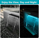 All-in-1 Pond Waterfall Kit with LED Lights, 8 inch Stainless Steel Spillway with 600GPH Water Pump, Outdoor Waterfall Fountain for Water Feature, Garden, Backyard, Pool
