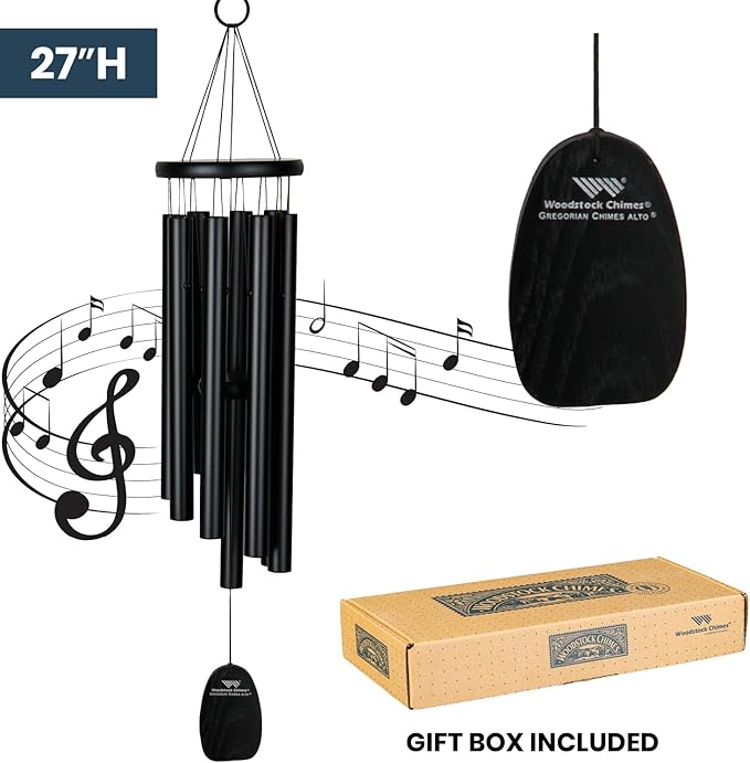 Woodstock Chimes Signature Collection, Gregorian Chimes, Alto (27'') Black, Inspirational and Memorial Wind Chimes for Outdoor, Patio, Home or Garden Décor (GABB)