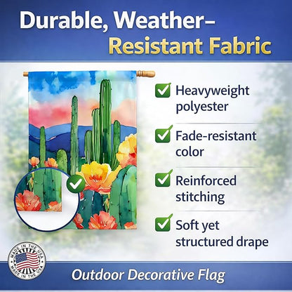 Caroline's Treasures Arizona Saguaro Cactus Blossom in Watercolor House Flag Large Porch Sleeve Pole Decorative Outside Yard Banner Artwork Wall Hanging, Polyester, House Size, Multicolor