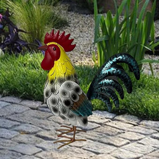 HouseVibe Outdoor Garden Statue Lawn Ornament Metal Figurine Yard Sculpture for Patio Outside Home Backyard- White Blue Yellow