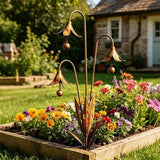 Triple Bluebells Garden Stake with Bell, Rustic Flower Yard Art Decor, Weather Resistant Outdoor Lawn Ornament, Handmade Floral Garden Decoration (1pc)