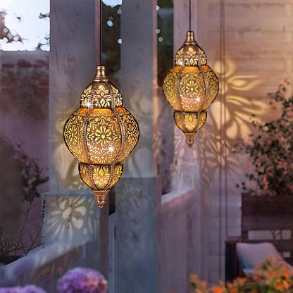 Hanging Solar Lantern Outdoor Decor, Moroccan Solar Lights for Outside Garden Decorations, Waterproof Solar Lanterns Garden Gifts for Mom, Women, Patio, Yard Ornament (Coppers)