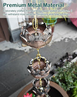 Lotus Rain Chain Cups for Outside, 5 Cups per Meter, Decorative Gutter Downspout Diverter Rain Catcher, Copper Exquisite Rain Chimes Easy Hanging,2m (6.6ft)