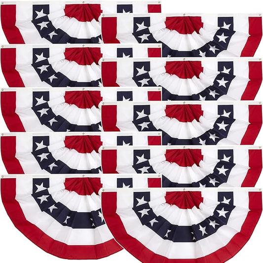 1.5x3 Ft 250th Anniversary Flag American Bunting Flag outdoor - Half Fan Banner Pleated Patriotic Polyester USA Flag for 4th of July Decorations 10pack