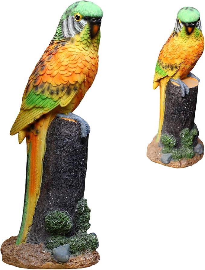 Macaw Parrot Garden Statue, 10.6" Hand-Painted Tropical Bird Figurine, Decorative Art Deco Accent for Patio and Home, Lifelike Design (Yellow)