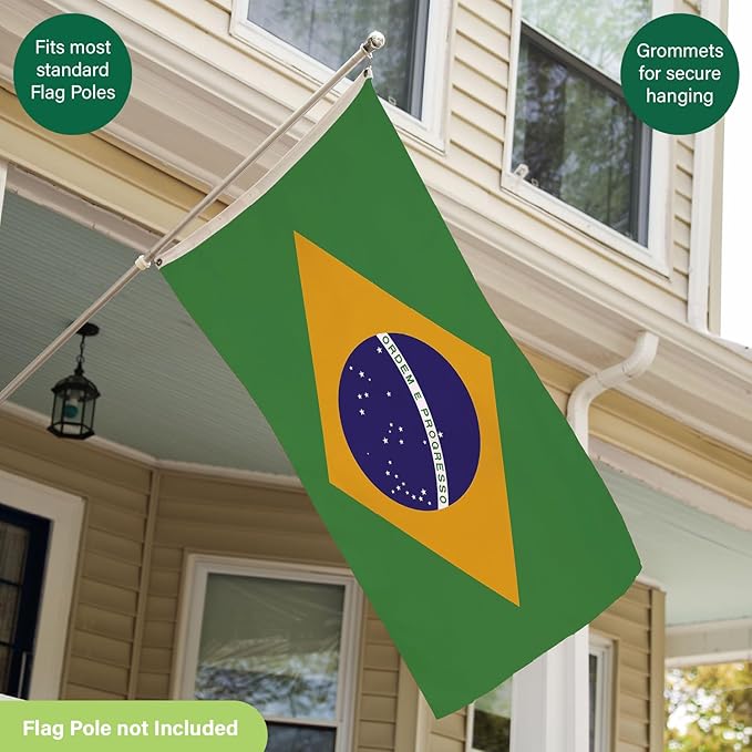 Evergreen Brazil Flag 3x5 flag Outdoor Double Sided, Brazilian flags for Outside with Grommets, 3-Ply Banners for Garden Patio, Indoor Flag for Wall Decor, Works with Standard Estate Flag Poles