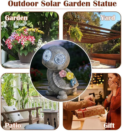 Outdoor Solar Garden Statue, Dynamic LED Light with Flower Sculpture, Art Decor for Patio Porch Lawn Backyard, Housewarming Gifts for Women (Stone Turtle)