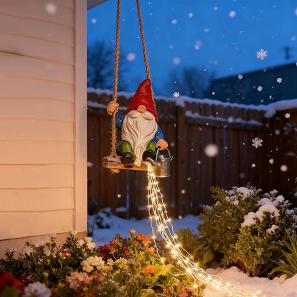 Watering Can Solar Lights Garden Gnomes Hanging Statues, Swing Gnome Cascading LED Decorations for Outside Backyard Yard Patio Tree Wall, Hoswarming Birthday Gifts for Woman Mom Grandma