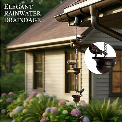 Metal Bird Rain Chain for Gutters, Rust Resistant Outdoor Rain Catcher, Perfect for Heavy Rain, Indoor/Outdoor Decoration, Dark Bronze Finish