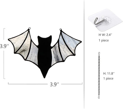 Halloween Bat Decoration Stained Glass Window Hangings - Bat Suncatcher Ornaments Spooky Bats Craft Window Decor Gifts(3.9"×3.9")