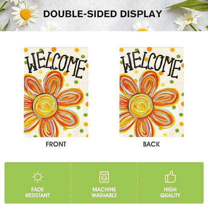 AVOIN colorlife Summer Floral Garden Flag 12x18 Inch Double Sided Outside, Welcome Seasonal Polka Dots Yard Outdoor Flag