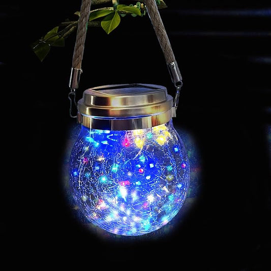 Hang Outdoor Solar Lights Waterproof, 30LED Cracked Glass Ball Decorative Lanterns, Solar Powered Landscape with Handle for Tree Yard Patio Fence House Holiday Decor, Birthday Gift for Women