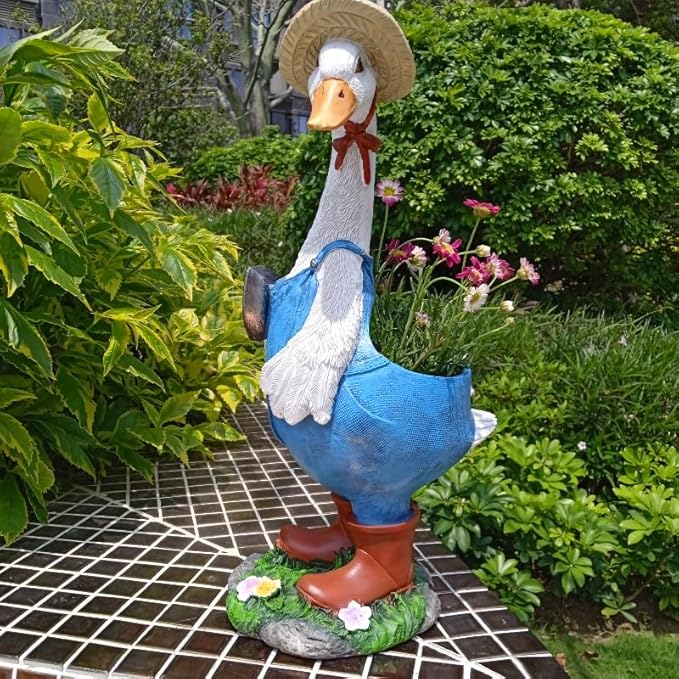 Duck Garden Statue Planter - Duck Succulent Flowerpot, Resin Animal Figurine for Indoor Outdoor Patio, Balcony, Office Desk Decor & Housewarming Gifts