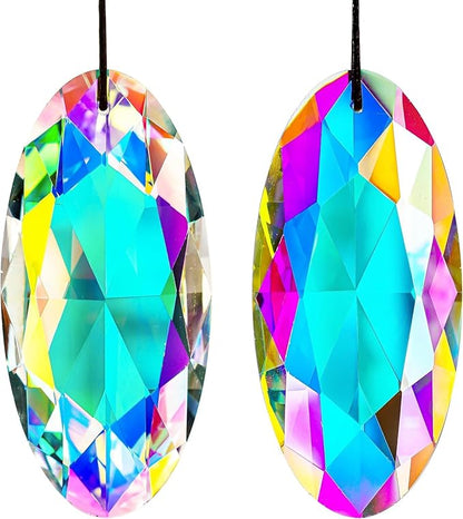 H&D HYALINE & DORA 2PCS 89mm/3.5inch Suncatcher Crystal Prism Pendant for Window,AB Color Glass Sun Catcher Prisms,Hanging Crystal Diamond Prism Suncatcher Ornament Decor