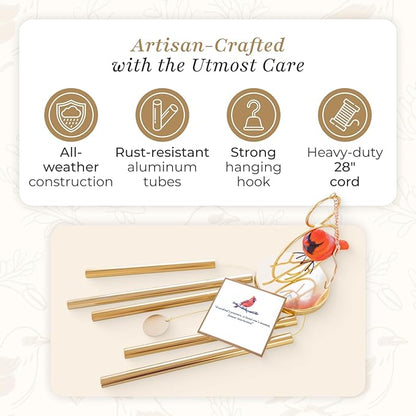 Cardinal Wind Chimes for Outside – Wind Chimes for Loss of Loved One - Sympathy Gift for Loss of Mom, Dad, Husband, Child, Grandparent, Other Loved Ones