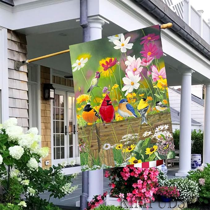 Hummingbird Spring House Flag Birds Floral Garden Flags 28x40 Double Sided, Large Burlap Yard Flags for Outside Seasonal Decoration
