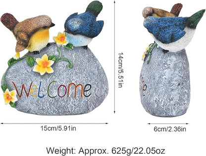Birdy Welcome Garden Stone Statue,Cute Bird Animal Figurine,Figurines Welcome Sign for Patio Yard Lawn Home Shelf Decor Accent