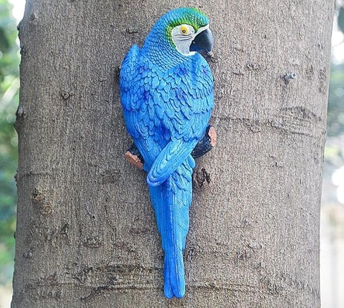 Hanging Parrot Decor,Bird Statues,Tropical Real Resin Bird Figurines,Home Ornament Decor for Tiki Bar,Perfect for Yard Ornaments,Tree Decorations Outdoor,Patio,Lawn,Tree Trunk, Porch,2 Bird a Set