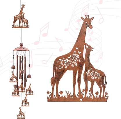 Giraffe Wind Chimes Gift for Outdoor, Giraffe Gifts for Men Women Dad Grandpa, Memorial Gift Metal WindChimes for Outside Indoors Home Lawn Porch Patio Garden Decor Yard Decoration