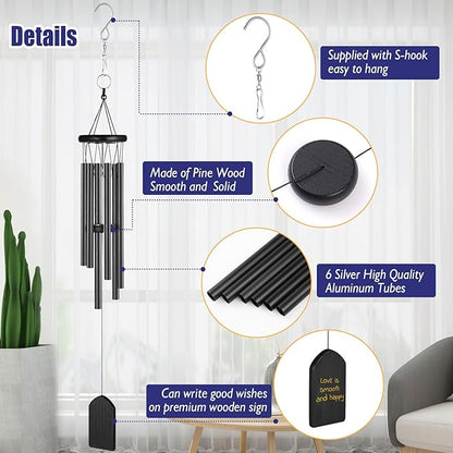 Wind Chime, Classic Wind Chimes for Outdoor Indoor Decor Smooth Melodic Tones Chime for Garden Patio Balcony and Home - 29 Inch with 6 Tubes & DIY Pendants for Outdoor Garden Patio Decor
