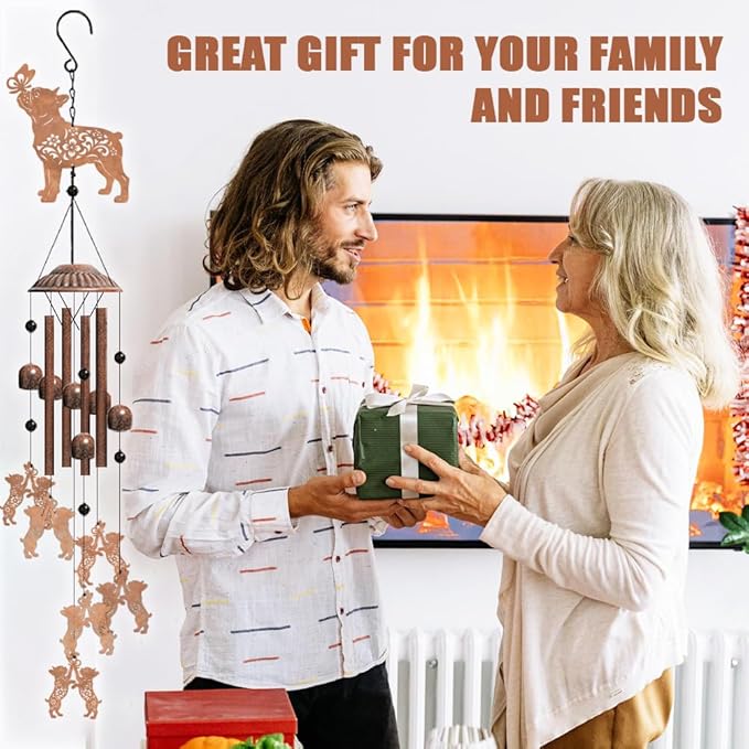 OLYCRAFT Bulldog Dog Wind Chimes Outdoors Wind Chime Sympathy Memorial Windchime Iron Windchime Memorial Presents Butterfly Hanging Windbell for Patio Backyard Home Garden Pendant Decoration