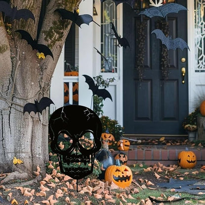 Halloween Decorations Outdoor, Metal Skull Decorative Garden Stakes for Halloween Decor, Metal Yard Signs for Outside Garden Lawn Porch Party Decorations