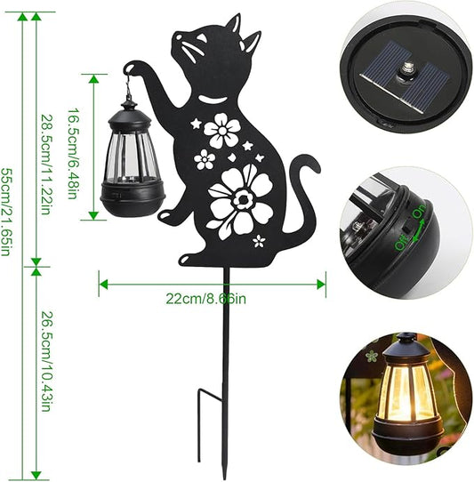 2 Pack Black Cat Solar Lights Set Metal Decorative Solar Cat Hanging Lights Outdoor Set Unisex Pet Gift Waterproof Garden Decor,Outdoor Ornament Perfect for Women' Birthdays, Mother's Day
