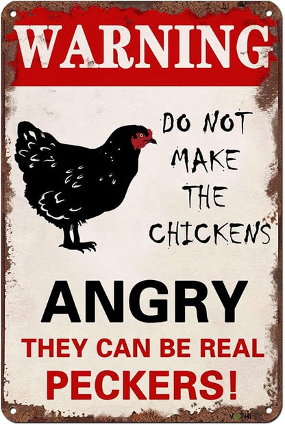 Funny Vintage Metal Chicken Coop Signs;Warning Do Not Make The Chickens Angry;for Farmhouse Gate Fence Wall Decor;Chicken Signs for Coop Funny Outdoor 8x12 In