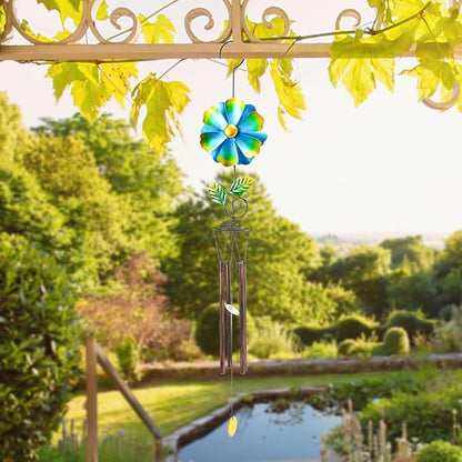 MUMTOP Wind Chimes for Outside Clearance - Garden Wind Chimes with Flower Wind Spinner, 33 Inch Deep Tone Metal Memorial Sympathy Windchimes for Patio Outdoor Porch Yard Decor Gifts(Green)