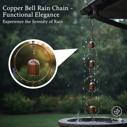 Metal Bell Rain Chain for Gutters, Rust Resistant Outdoor Rain Catcher, Perfect for Heavy Rain, Indoor/Outdoor Decoration, Dark Bronze Finish