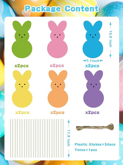 12 PCS Easter Yard Signs Outdoor Decorations Pastel Easter Bunny shaped Yard Signs with Stakes Cute Colorful Bunny Yard Decorations for Garden Lawn Home Party Supplies (12 PCS Peeps)