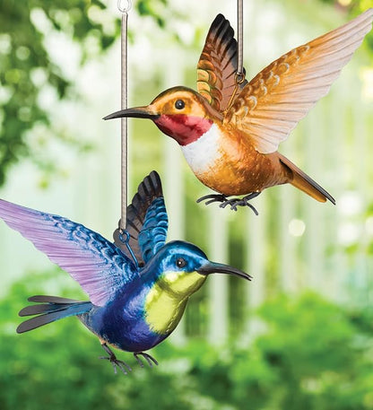 Regal Art & Gift Hummingbird Bouncie Set of 2 - Hand-Painted Metal Spring Garden Decor, Weather-Resistant Outdoor Yard Art, Bird Sculpture for Lawn & Patio - Rufous& Woodnymph