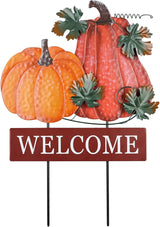 YEAHOME Fall Decorations for Home Outdoor, 22" Decorative Garden Stakes with 2 Pack Pumpkin Welcome Sign Fall Decor, Metal Yard Sign for Outside Garden Yard Lawn Patio Backyard Porch Decorations
