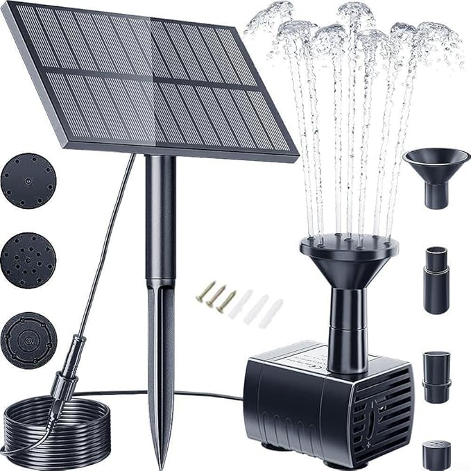 Solar Garden Fountain with Adjustable Spray Options, Perfect Addition to Bird Baths and Ponds (1.5W Without Battery)