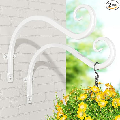 iDavosic.ly Plant Hangers Outdoor 2-Pack, 11.8 Inch Heavy Duty Iron Wall Brackets for Hanging Plants, Baskets, Bird Feeders, Lanterns, Wind Chimes, Indoor Metal Hooks for Garden Porch Patio, White