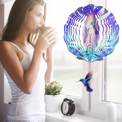 Wind Spinners Outdoor Hummingbird - Hanging Wind Chime for Garden Decor, 12-Inch Stainless Steel Wind-Spinner with Tail Spinner, Wind-Sculptures for Indoor Patio Lawn Yard, Christmas Ornament Gift