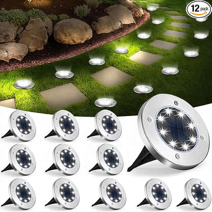UFOND 12 Pack Solar Ground Lights，Outdoor Waterproof LED Gardenlight, Disklights for Lawn Pathway Yard Walkway Driveway Patio Deck, Solar Lights (Cold White)
